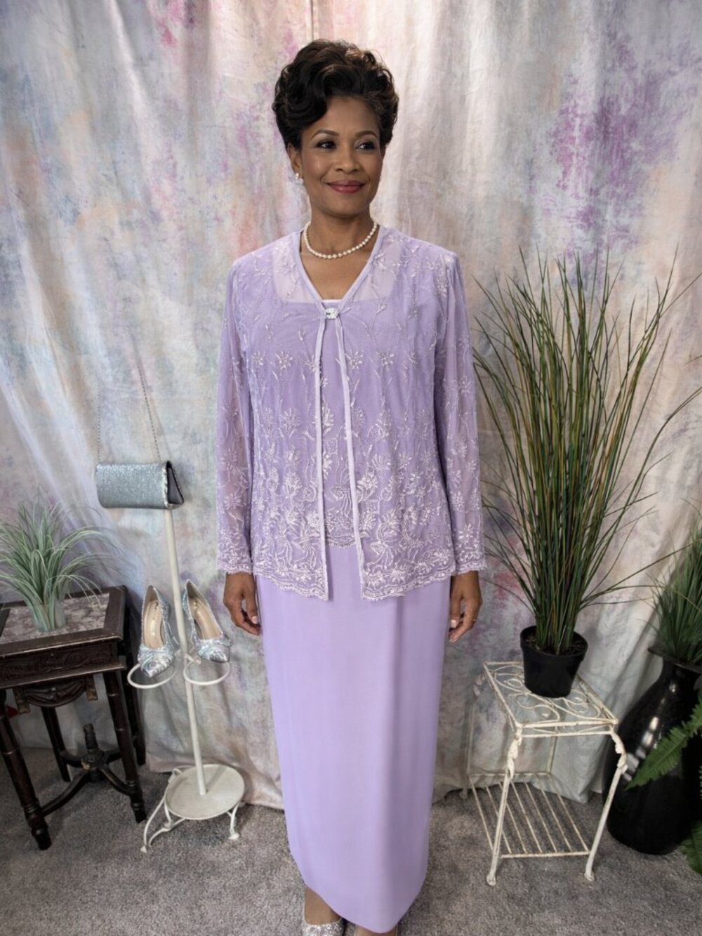 📌Sally Embroidered Lavender Formal - Mother Bride/ Groom Dress Matching Jacket